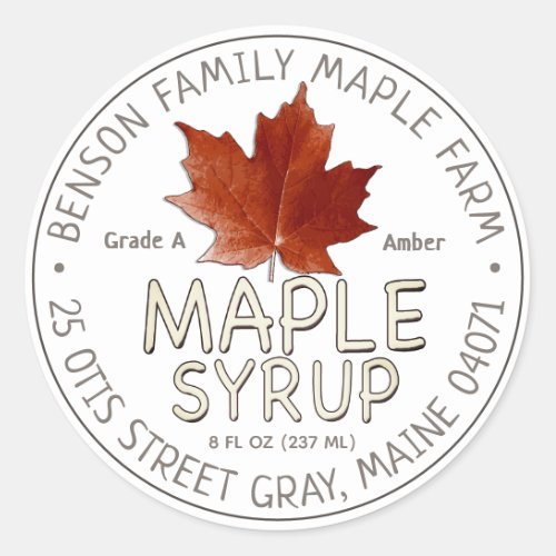 White Maple Syrup Label with Red Sugar Maple Leaf