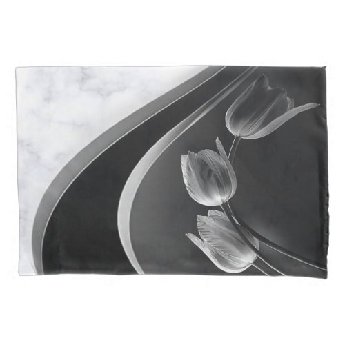 White Marble Abstract Tulips Pillow Case