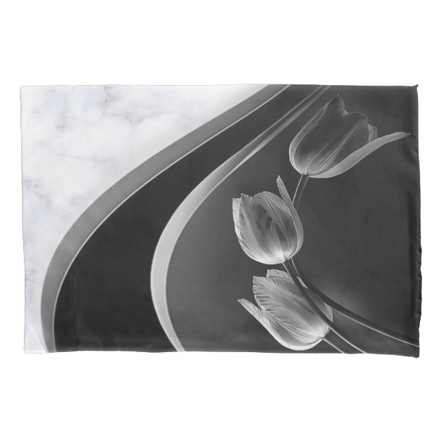 White Marble Abstract Tulips Pillow Case (Front)