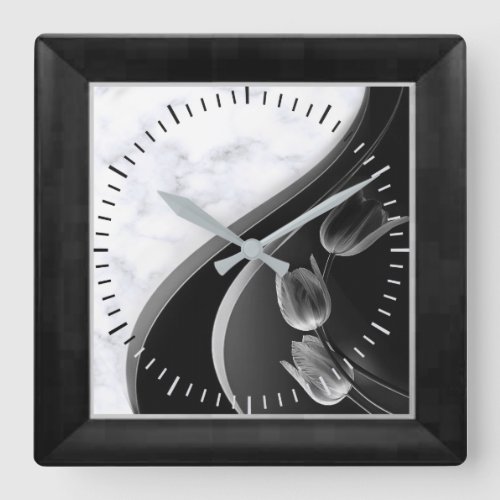 White Marble Abstract Tulips Square Wall Clock