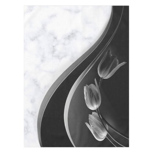 White Marble Abstract Tulips Tablecloth