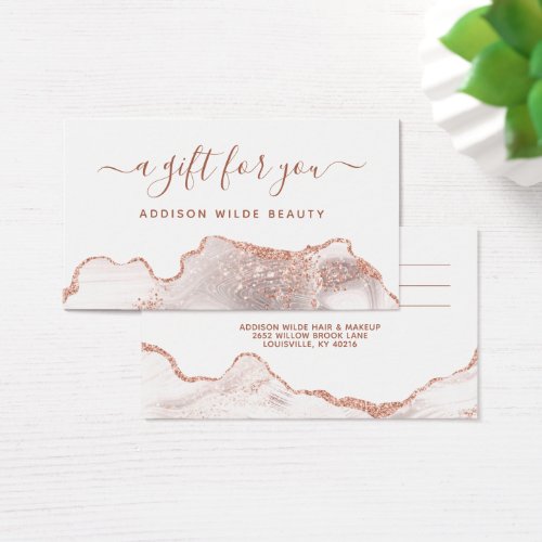 White Marble Agate Rose Gold Business Gift Card