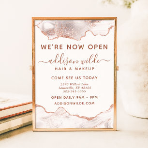 White Marble Agate Rose Gold Glitter Business Poster