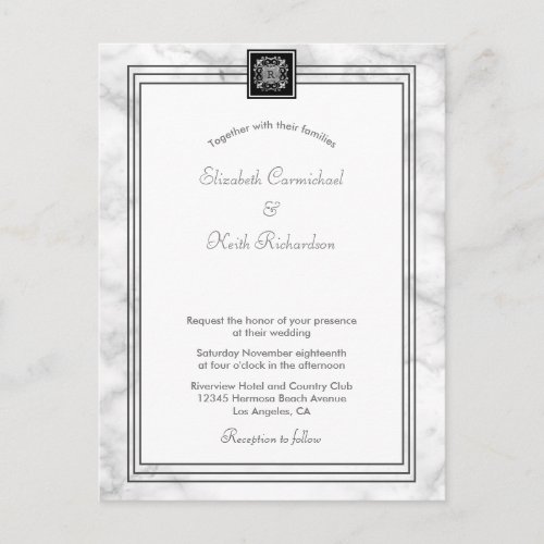 White Marble all in one Invitation RSVP l Website Postcard