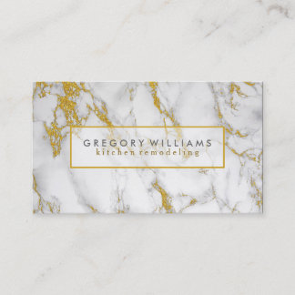 White Marble And Gold Accents Business Card