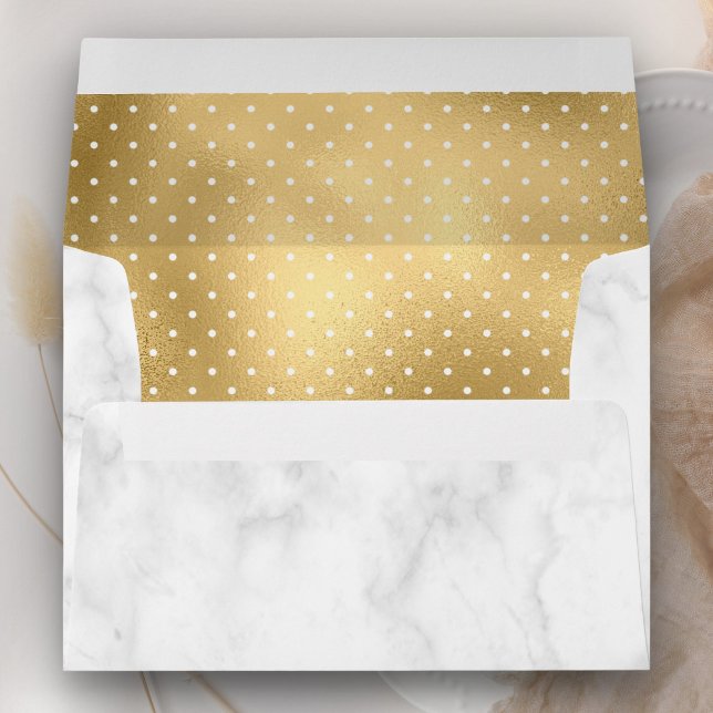 White Marble and Gold Foil Polka Dots Pattern Envelope (Creator Uploaded)