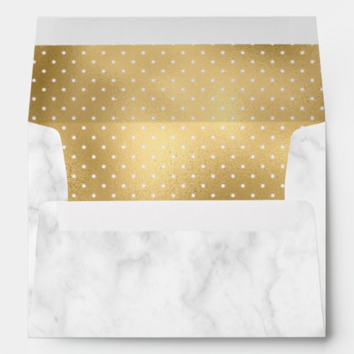 White Marble and Gold Foil Polka Dots Pattern Envelope