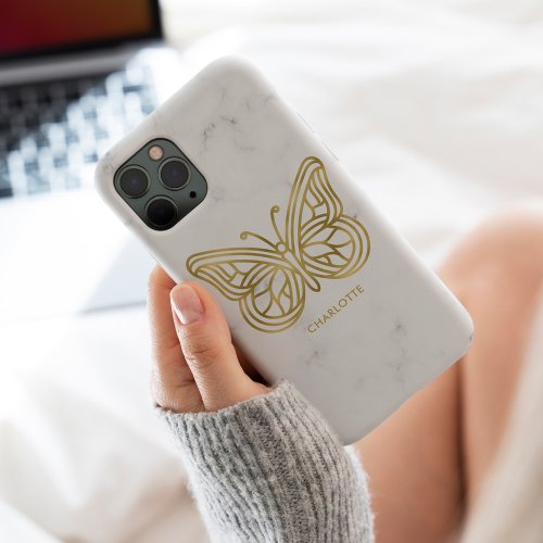 White Marble and Gold Geometric Butterfly Case_Mate iPhone 14 Pro Max Case
