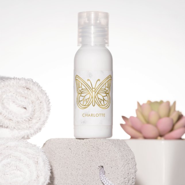 White Marble and Gold Geometric Butterfly Hand Lotion (Insitu)