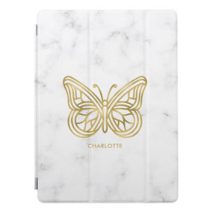 White Marble and Gold Geometric Butterfly iPad Pro Cover