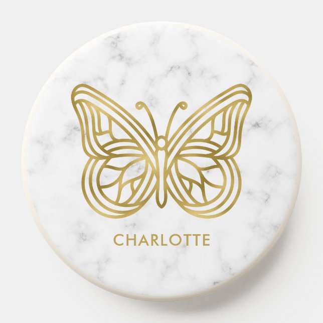 White Marble and Gold Geometric Butterfly PopSocket (Popsocket)