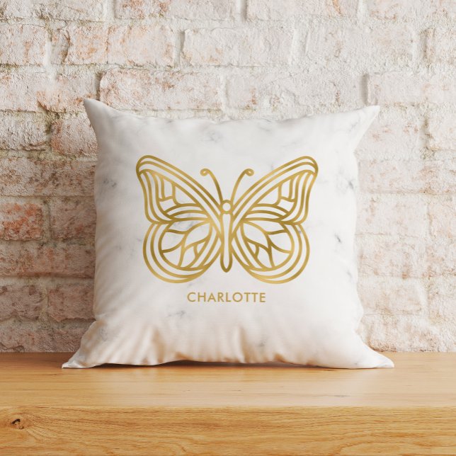 White Marble and Gold Geometric Butterfly Throw Pillow (Creator Uploaded)
