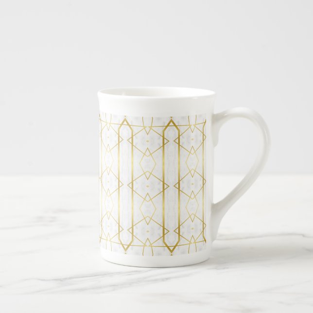 White Marble and Gold Geometric pattern Bone China Mug (Right)