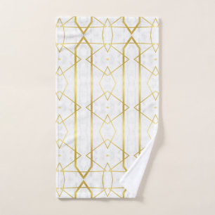 White Marble and Gold Geometric pattern Hand Towel