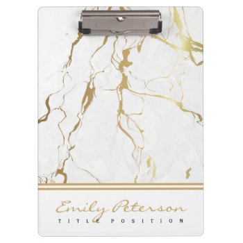 White Marble And Gold Grain Clipboard by gogaonzazzle at Zazzle