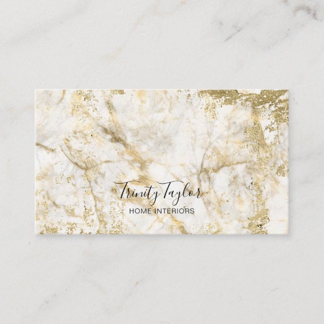 White marble and gold leaf simple modern business card (Front)