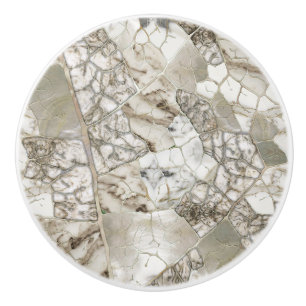 White Marble and Pearl Leaf structure Ceramic Knob