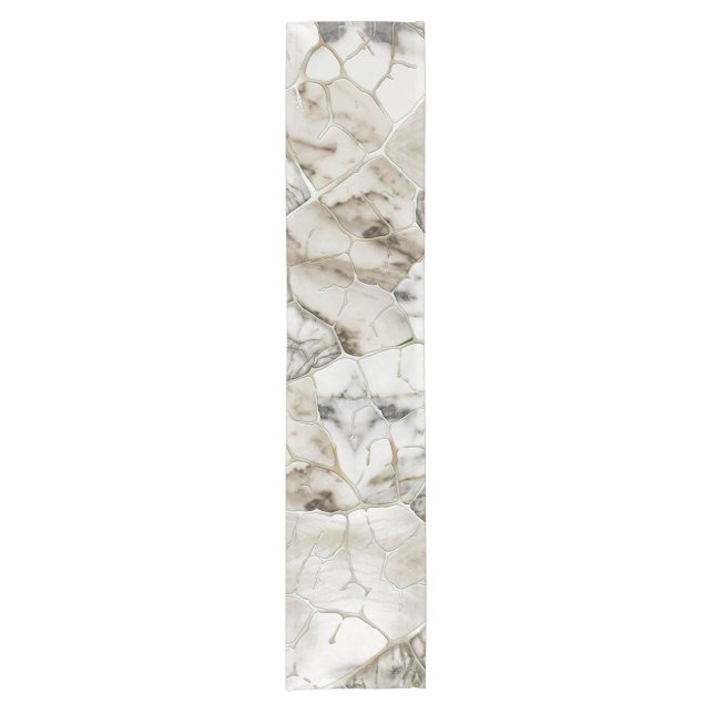 White Marble and Pearl Leaf structure Short Table Runner (Front)