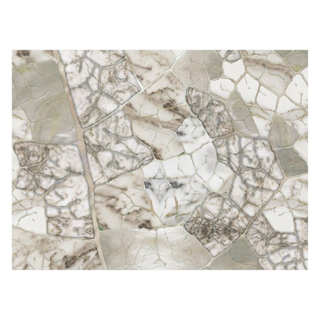 White Marble and Pearl Leaf structure Tablecloth (Front (Horizontal))
