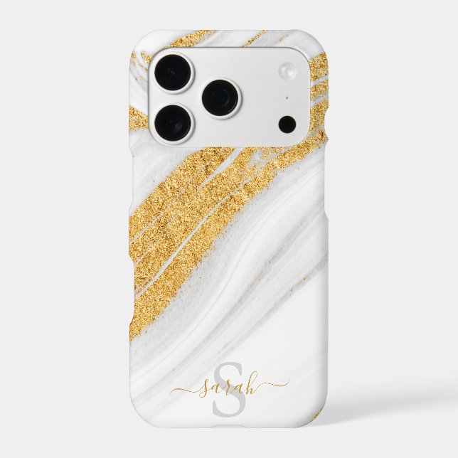White Marble and Printed Gold Glitter Case-Mate iPhone Case (Back)