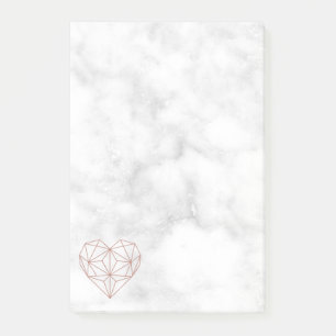 White Marble and Rose Gold Foil Geometric Heart Post-it Notes