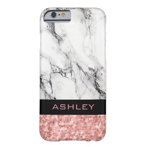 White Marble And Rose Gold Glitter Barely There iPhone 6 Case