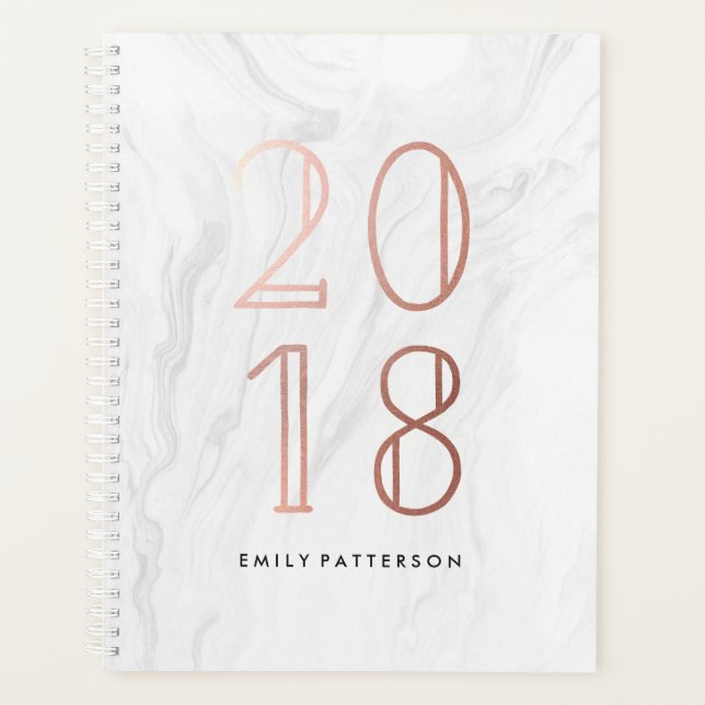 White Marble and Rose Gold | Personalized Planner (Front)