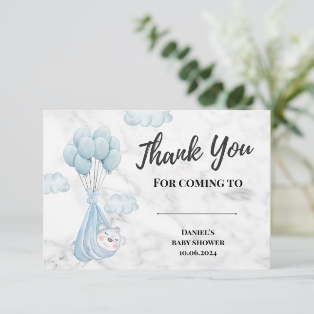 White Marble Baby Polar Bear  Thank You Card (Standing Front)