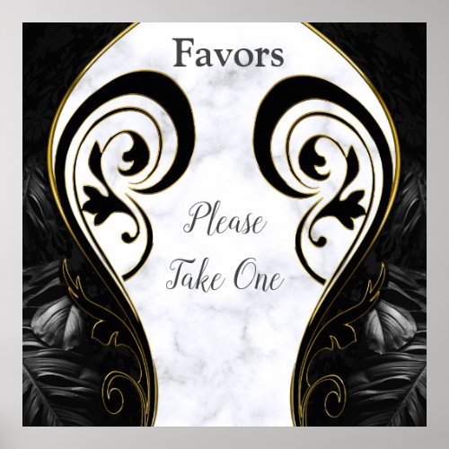 White Marble _ Black Abstract Favors Poster