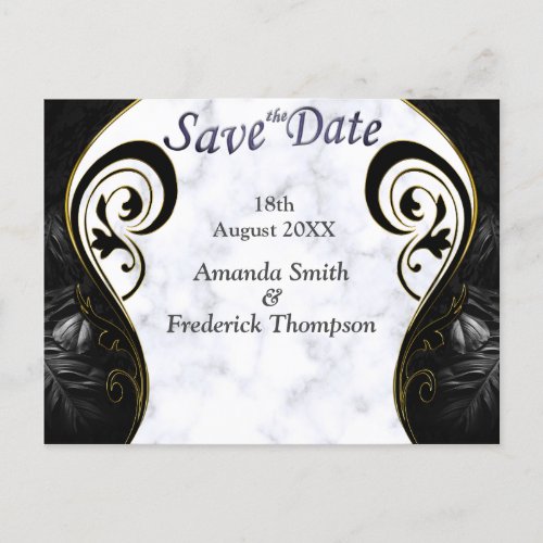 White Marble _ Black Abstract Tulip Save the Dates Announcement Postcard
