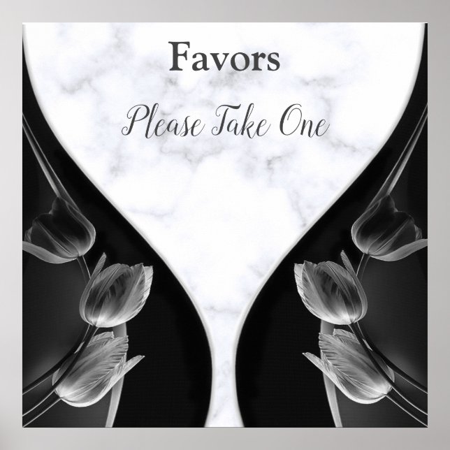 White Marble - Black Abstract Tulips Favors Poster (Front)