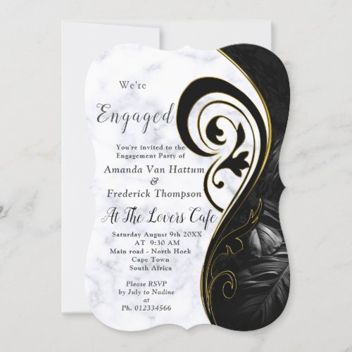 White Marble _ Black Abstract Tulips Invitation