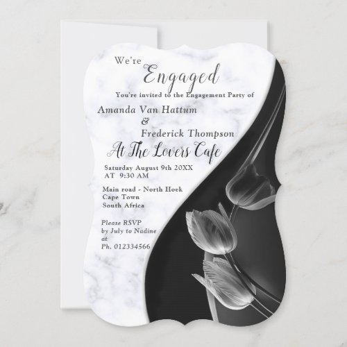 White Marble _ Black Abstract Tulips Invitation