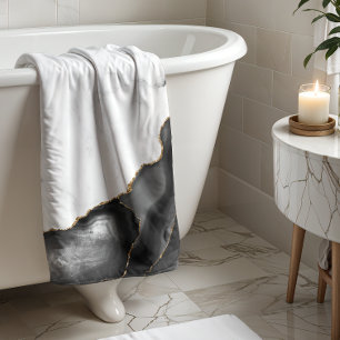 White Marble Black Agate Gold Glitter Bath Towel