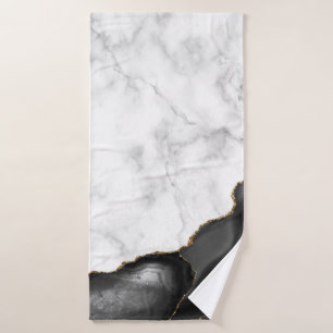 White Marble Black Agate Gold Glitter Bath Towel