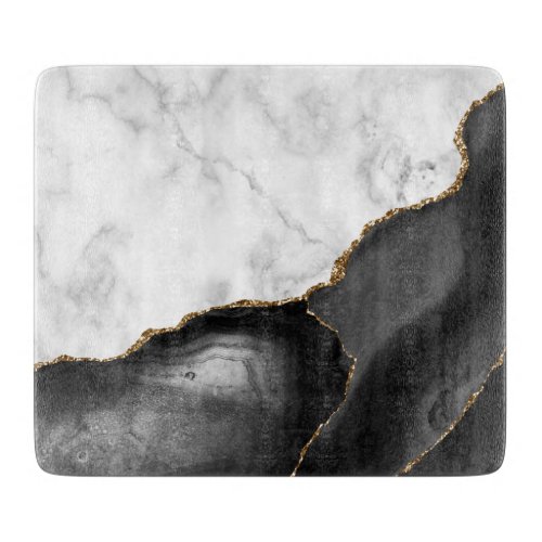 White Marble Black Agate Gold Glitter Cutting Board