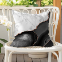 White Marble Black Agate Rose Gold Faux Glitter