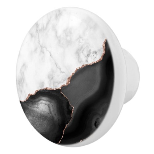 White Marble Black Agate Rose Gold Glitter Ceramic Knob