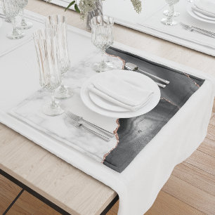 White Marble Black Agate Rose Gold Glitter Cloth Placemat