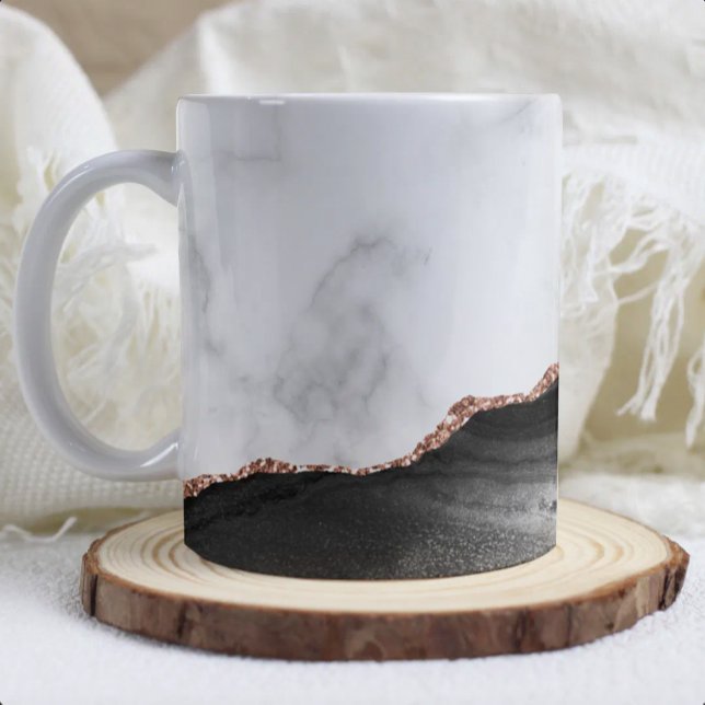 White Marble Black Agate Rose Gold Glitter  Coffee Mug (Creator Uploaded)