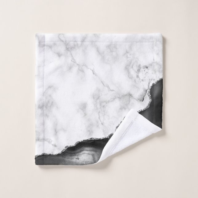 White Marble Black Agate Silver Glitter Wash Cloth (Wash Cloth)