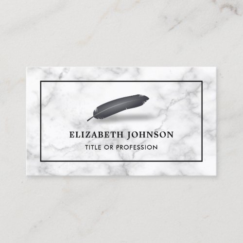 White Marble Black Feather Vintage Quill Pen Business Card