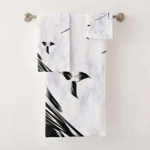 White Marble, Black Filigree Graphic Bath Towel Set