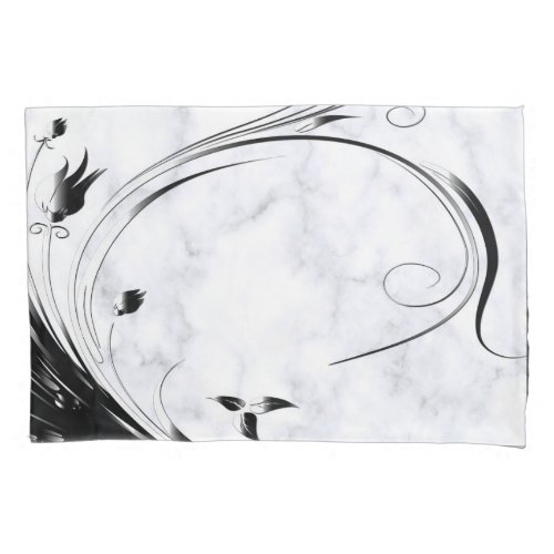 White Marble Black Filigree Graphic Pillow Case