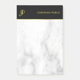 White Marble Black Gold Elegant Monogram Template Post-it Notes