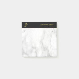 White Marble Black Gold Elegant Monogrammed Modern Post-it Notes
