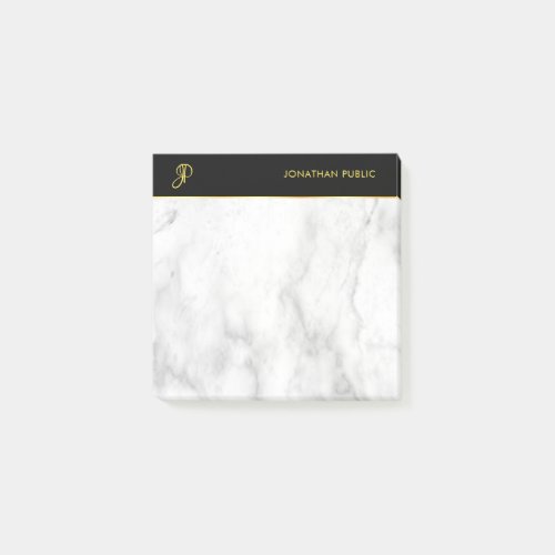 White Marble Black Gold Elegant Monogrammed Modern Post_it Notes