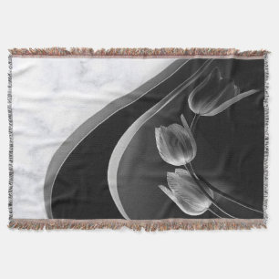 White Marble, Black, Gold Filigree Throw Blanket