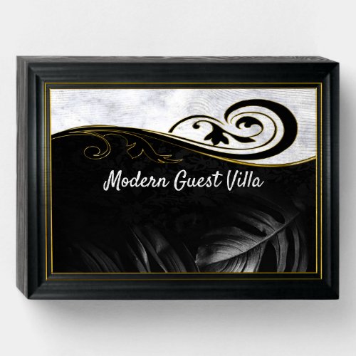 White MarbleBlackGold Filigree Wooden Box Sign