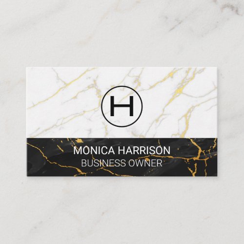 White Marble  Black Gold Marble Business Card